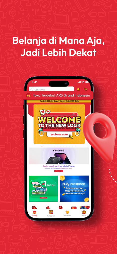 Erafone mobile app interface displaying official smartphone promotions and loyalty rewards.