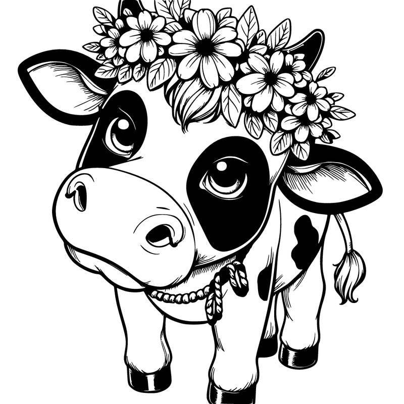 cow realistic with a flower crown