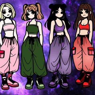 girls with crop top with baggy pants