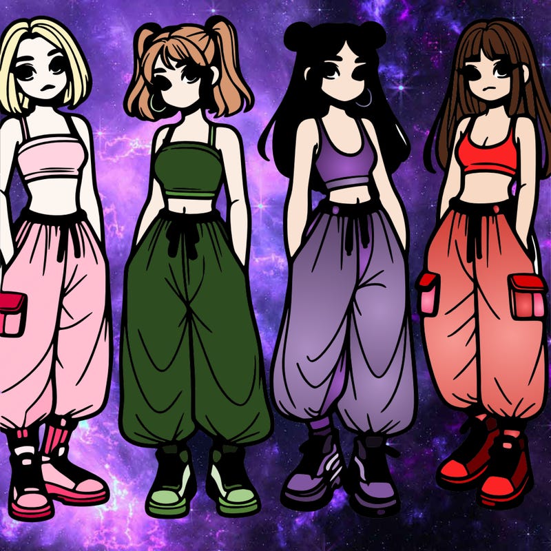 girls with crop top with baggy pants