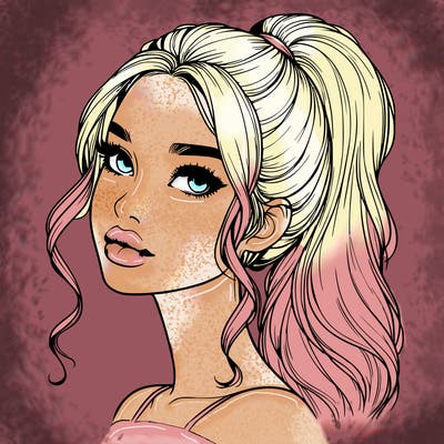 realistic girl with a ponytail on her hair and lips