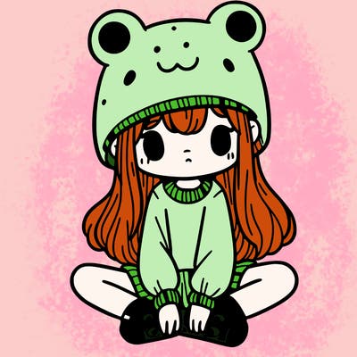 a girl wearing a frog hat and some frog socks