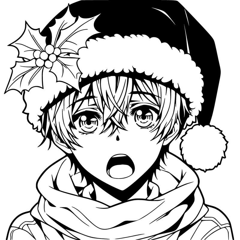 anime boy at christmas with a mouth