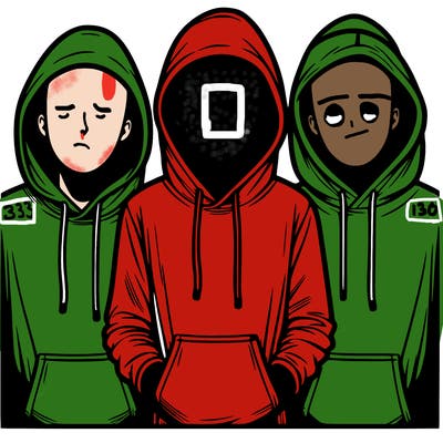 3 faceless people in  hoodies