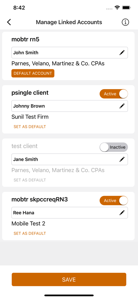 Onvio Client Center - Interfaccia per la gestione di più account collegati nell'app Onvio Client Center