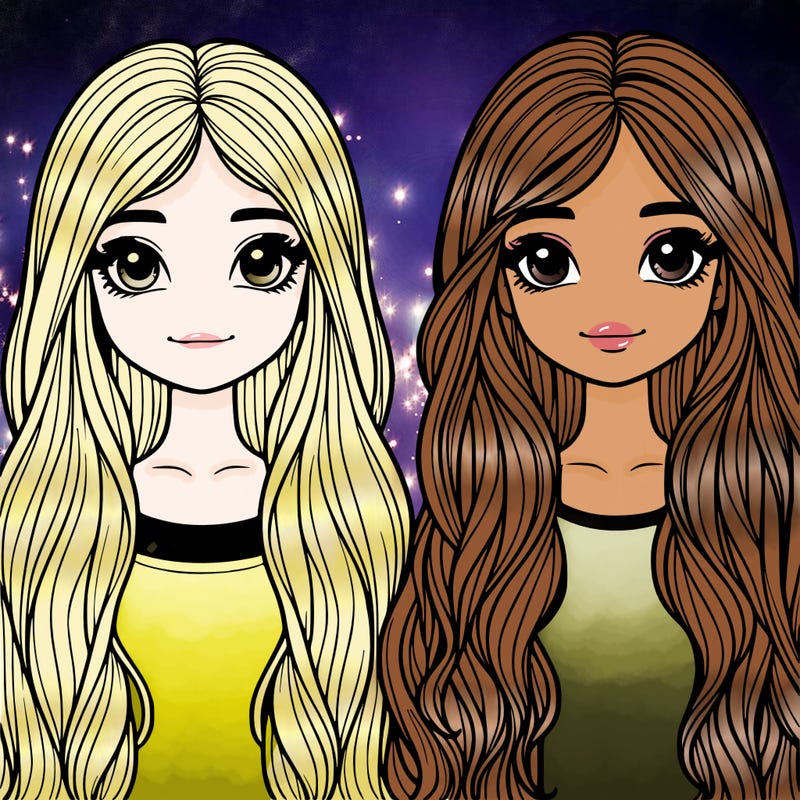 two realistic girls with long hair