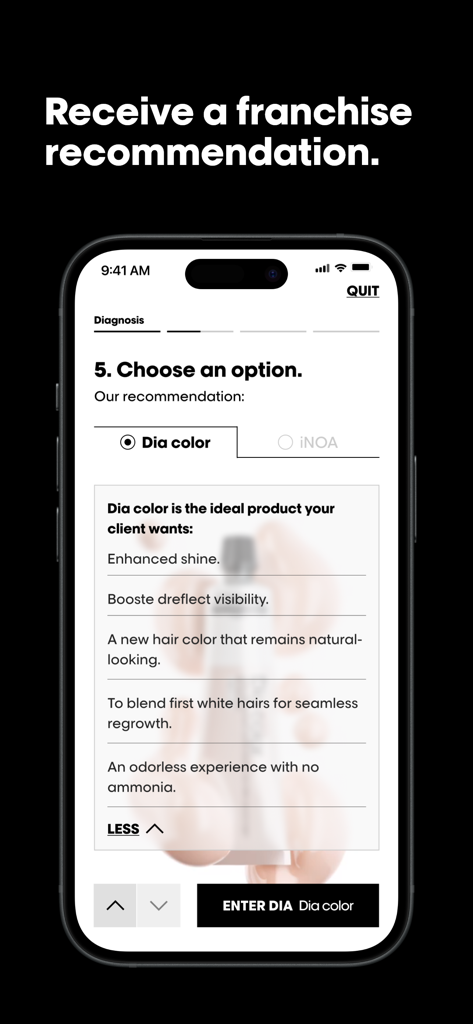 My Hair [iD] - My Hair iD app screen showing a professional hair color product recommendation for a stylist consultation