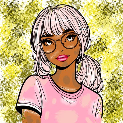 realistic girl with freckles and clear glasses