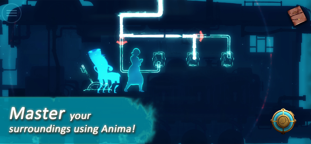 Forgotton Anne - A gameplay screenshot of Forgotton Anne featuring a glowing blue Anima energy puzzle interface.