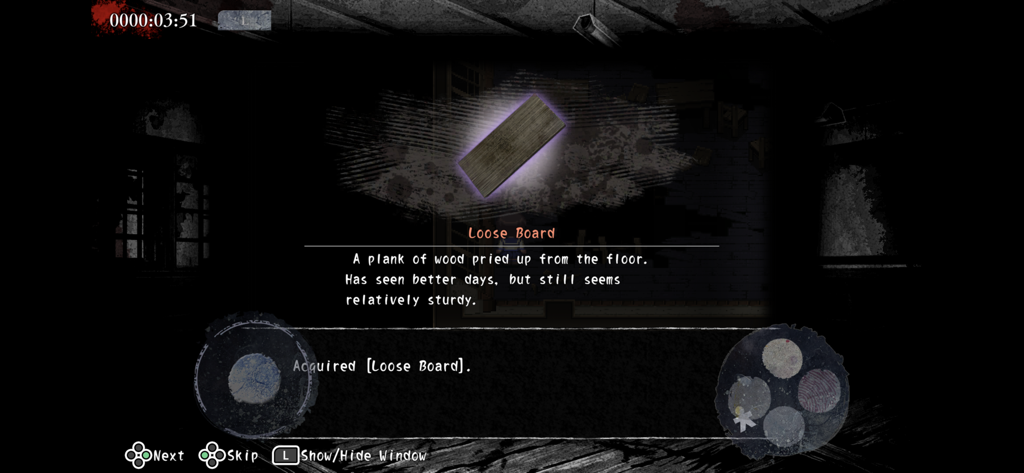 Crunchyroll: Corpse Party - A screenshot of Crunchyroll: Corpse Party showing the acquisition of a Loose Board item.