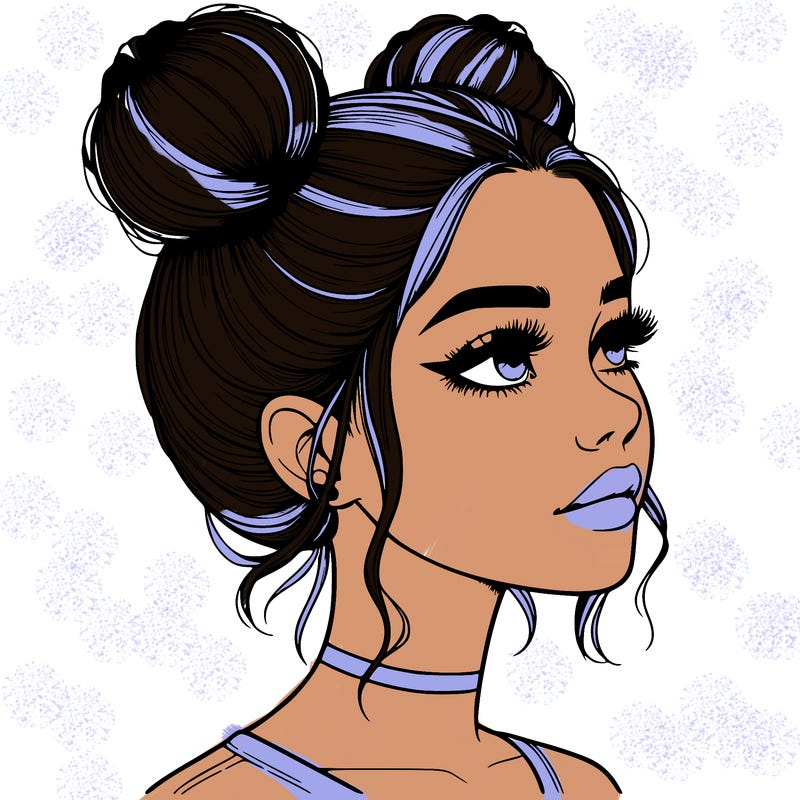 realistic girl with buns on the top of her head