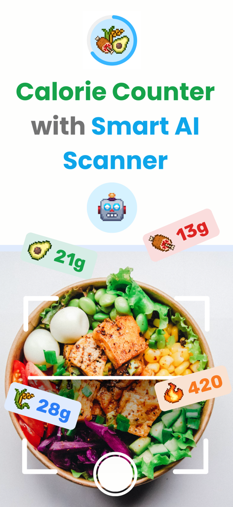 Kalee app interface showing an AI food scanner with pixel art icons for calorie and macro tracking