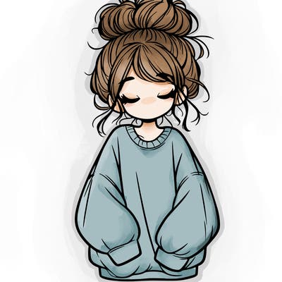 girl with baggy sweatshirt and messy bun