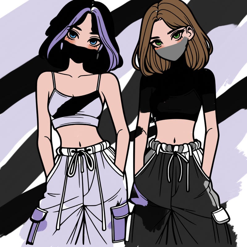 two girls with crop top with baggy pants