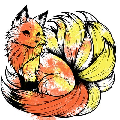 realistic detailed 9 tailed anime fox