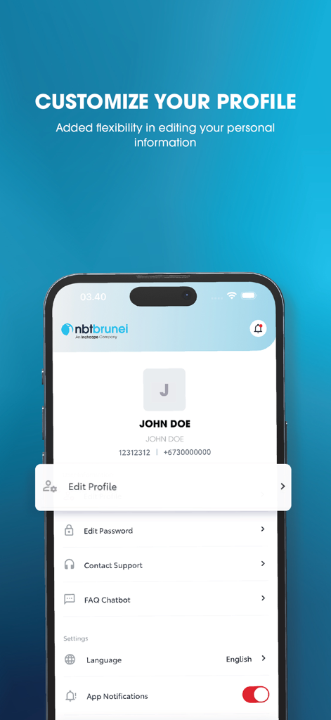 NBT Mobility - User profile settings screen in NBT Mobility app for managing personal information and account preferences
