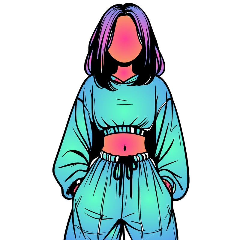 realistic girl faceless with baggy pants and a crop top