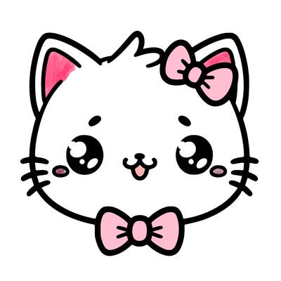 kawaii cat with a bow tie hanging from his ear