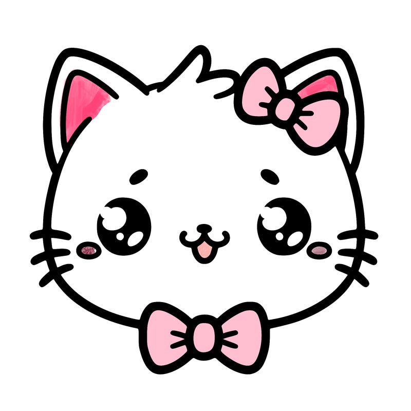 kawaii cat with a bow tie hanging from his ear
