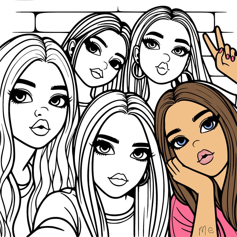 group of teen girls friends y2k up close in a selfie