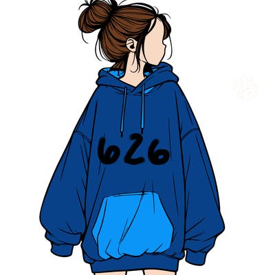 realistic girl with a oversized sweatshirt on and a bun
