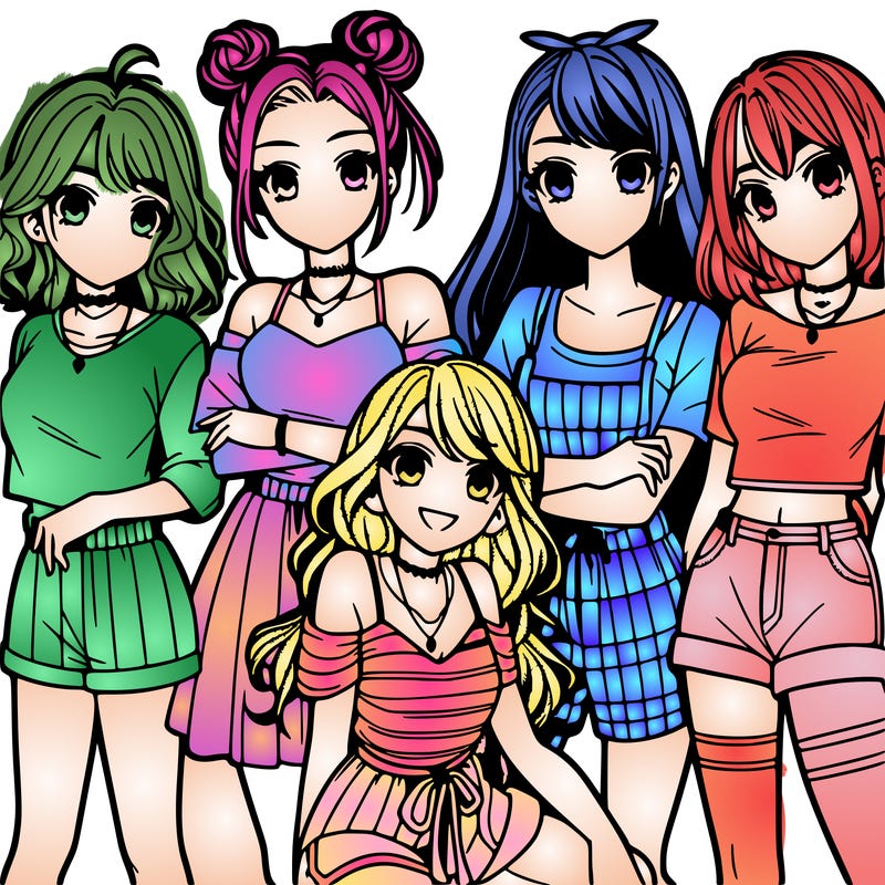 teen manga girls group of 5