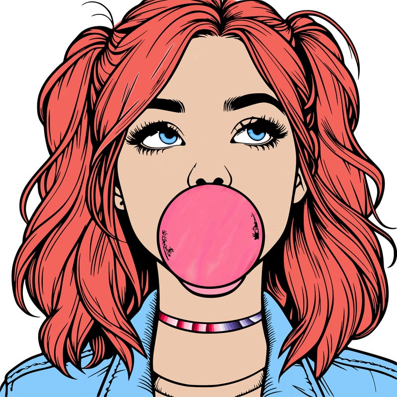 realististic girl blowing bubble -gum