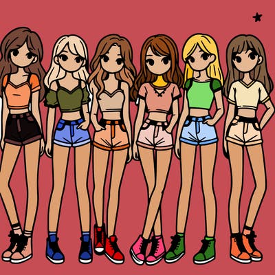 a group of girls wearing crop tops and shorts