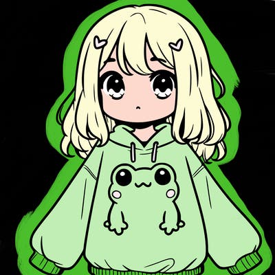 girl wearing frogging sweatshirt