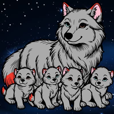lots of wolf puppy’s with mom wolf realistic