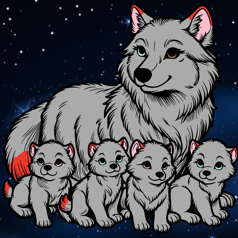 lots of wolf puppy’s with mom wolf realistic