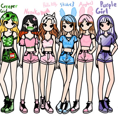 a group of girls wearing crop tops and shorts