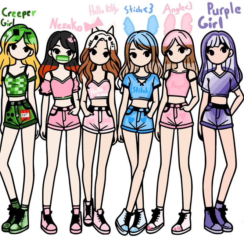 a group of girls wearing crop tops and shorts