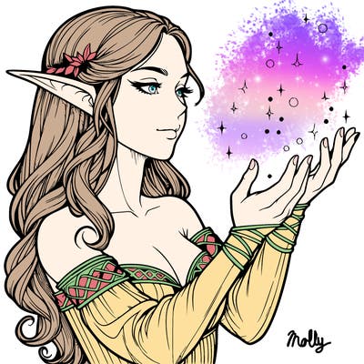 realistic elf girl doing magic