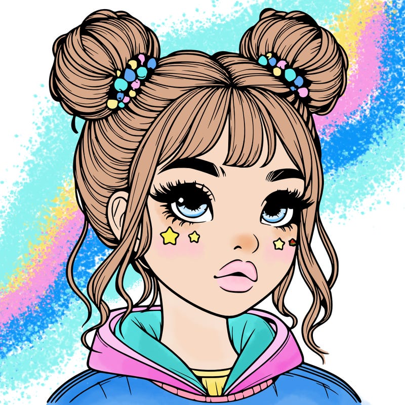 realistic girl with space buns