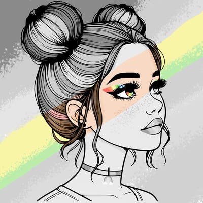 realistic girl with buns on the top of her head