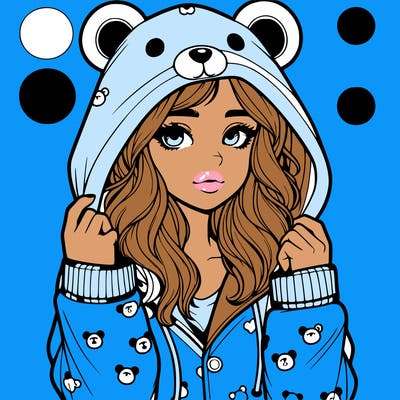 realistic girl in a animal pjs hoodie