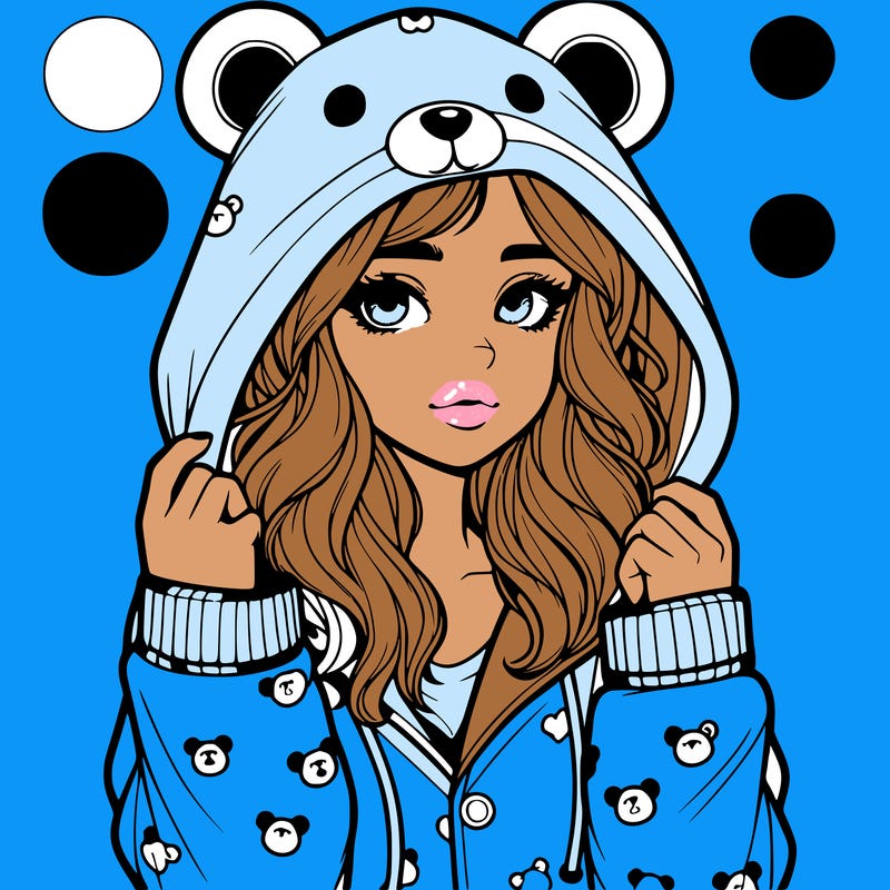 realistic girl in a animal pjs hoodie