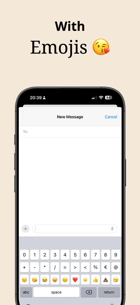 ABCDEF Keyboard Custom layout - ABCDEF Keyboard interface showing a row of common emojis and numbers for easy access