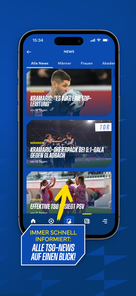 TSG 1899 Hoffenheim - 팀 업데이트 및 경기 헤드라인이 포함된 TSG 1899 호펜하임 앱 뉴스 피드.