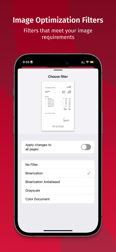 Scanbot SDK image optimization filters for professional document scanning