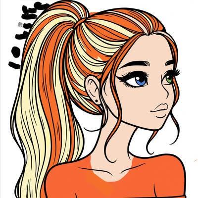 a beautiful and realistic girl with a high pony tail