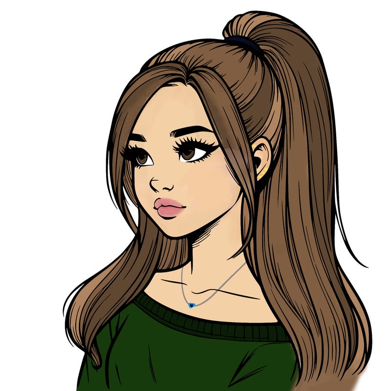 realistic girl with a high ponytail