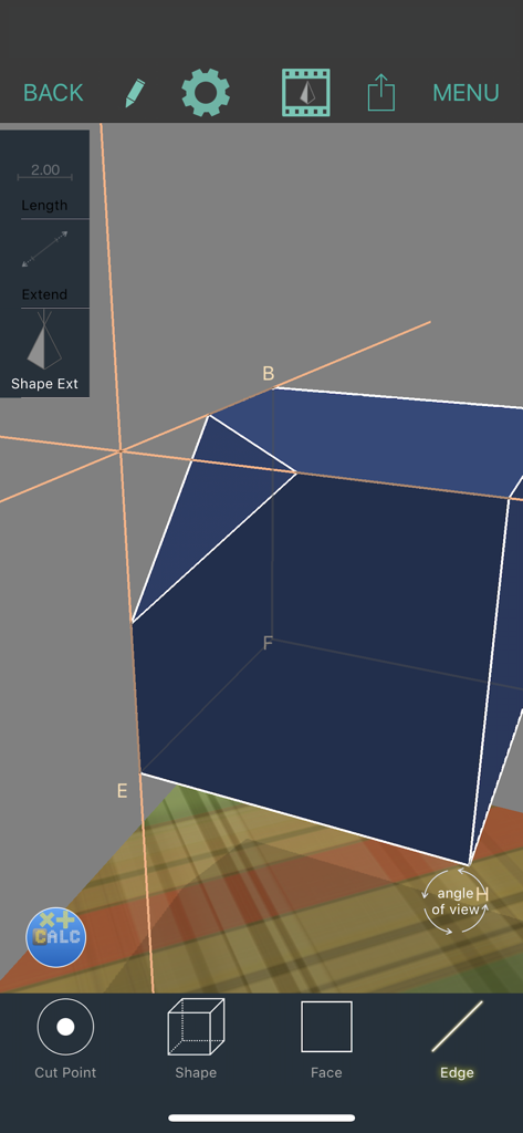A 3D blue cube with a cut corner shown within the Mathematical Playground geometry tool interface