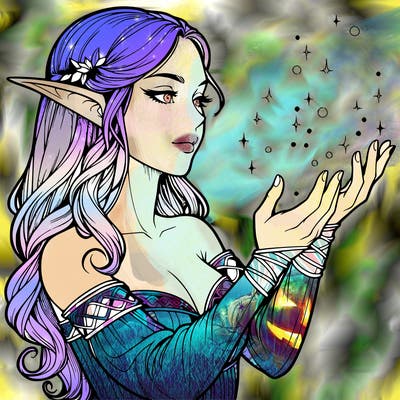 realistic elf girl doing magic