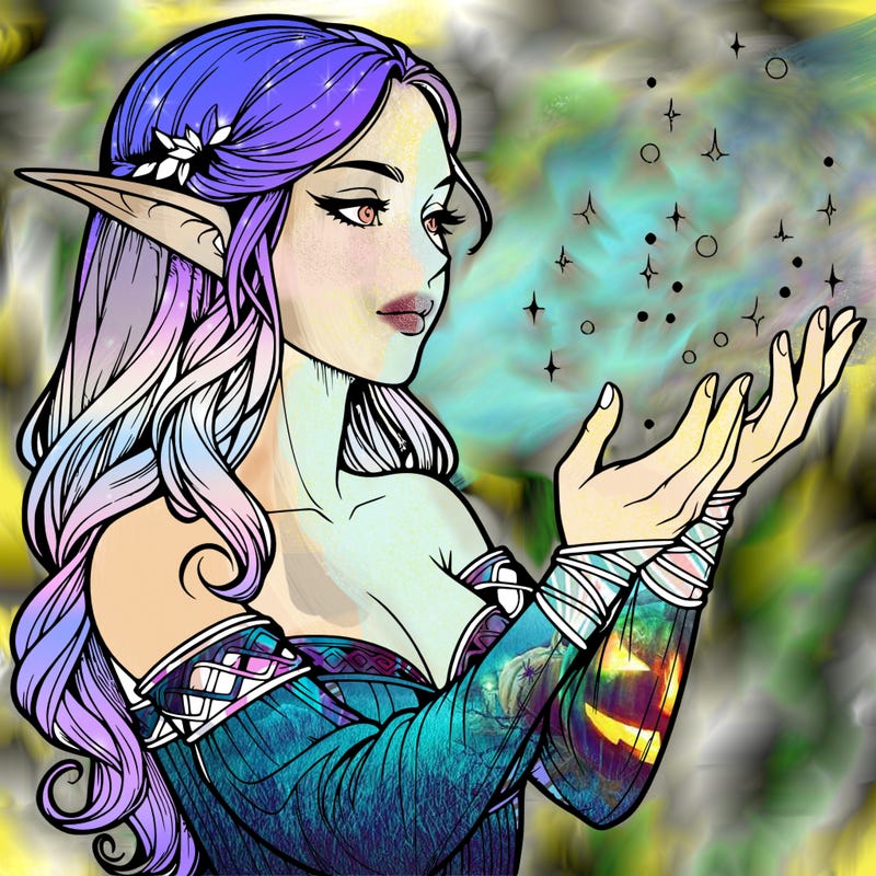realistic elf girl doing magic