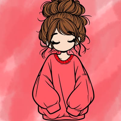 girl with baggy sweatshirt and messy bun