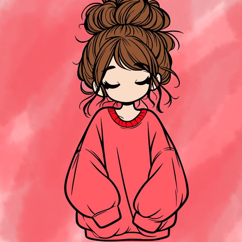 girl with baggy sweatshirt and messy bun