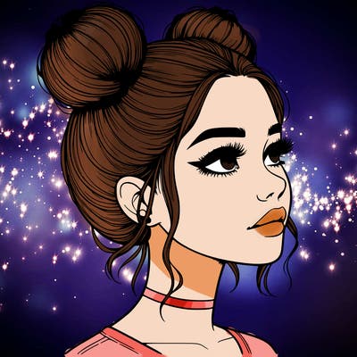 realistic girl with buns on the top of her head