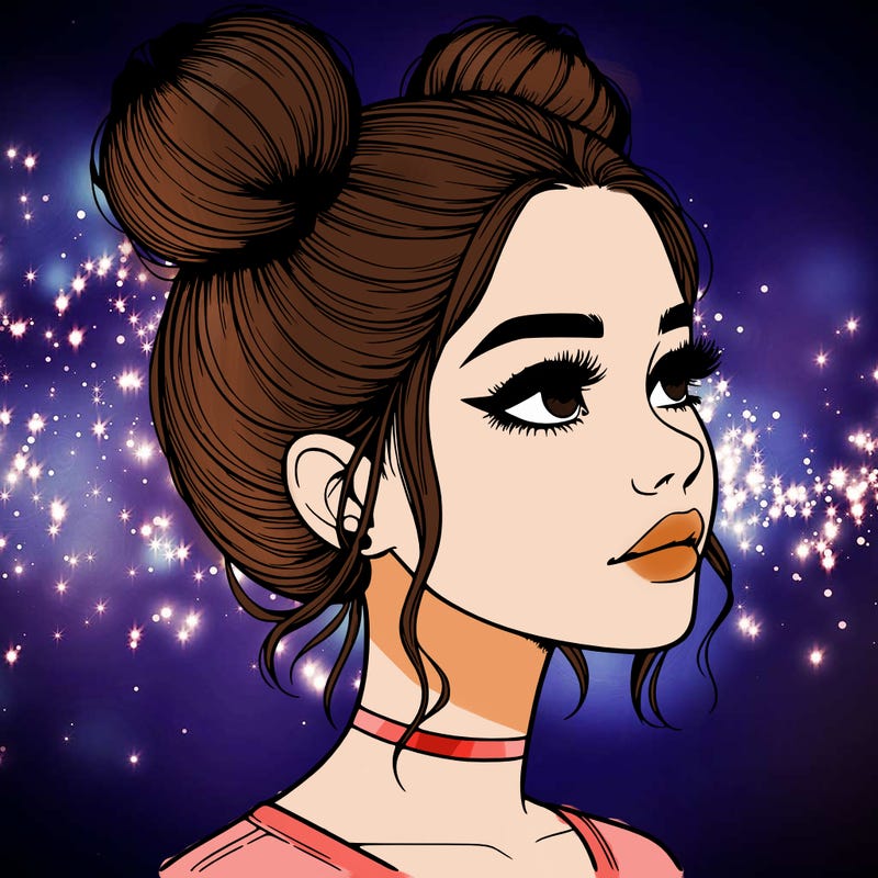 realistic girl with buns on the top of her head